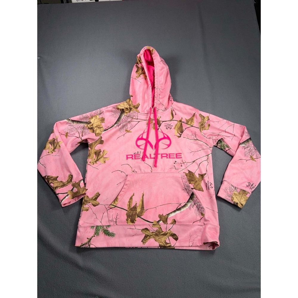 Realtree Pink Camo Hoodie Womens M(8-10) Performance Fleece Pullover 21x23